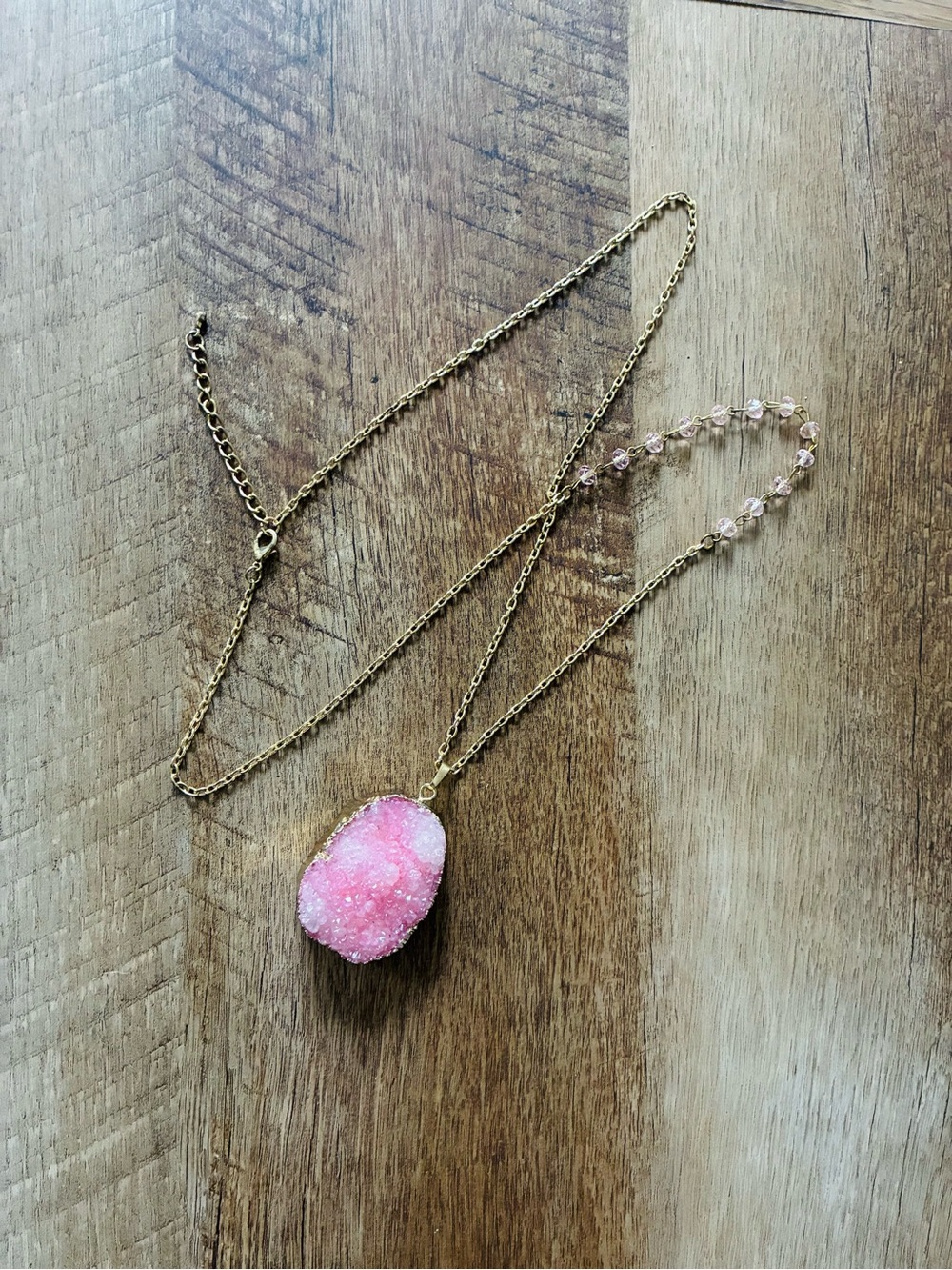 Pink Druzy Stone Pendant Necklace